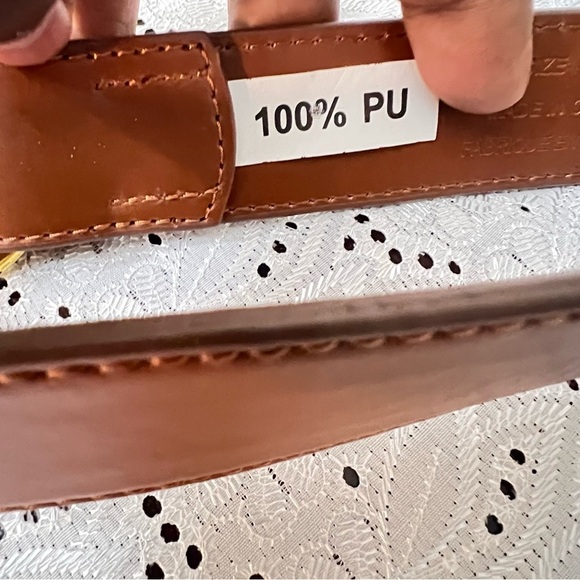 Lauren Ralph Lauren Womens Equestrian Gold Ring Brown Faux Leather Belt Size 10 - Picture 5 of 7